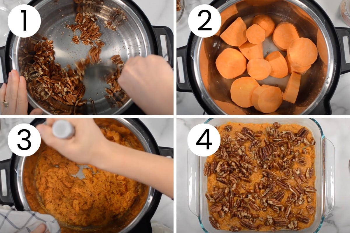 Step by step process how to make sweet potato casserole in instant pot.